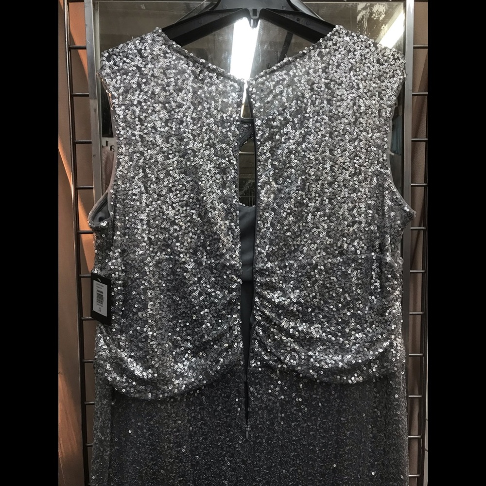 MARINA dress Cutout Sequin Lace Gown Silver,NWT - Picture 9 of 13